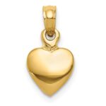 14K Polished Solid 3-D Heart Pendant