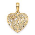 14K Two-tone Polished NANA with Flower on Heart Pendant - Image 3