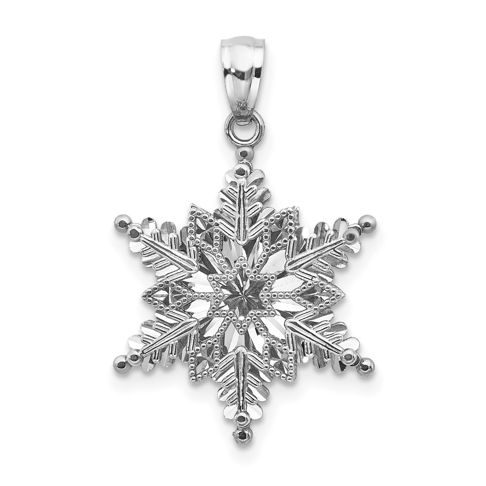 K5229.jpg 14k White Gold Polished and Textured 2-Level Snowflake Pendant - Image 1