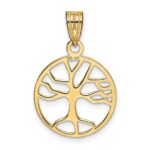 14K Gold Polished Small Tree of Life in Round Pendant - Image 3
