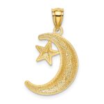 14k Gold Polished and Textured Moon and Stars Pendant - Image 3