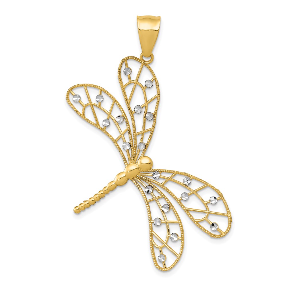 K5335.jpg 14k and White Rhodium Polished Diamond-cut Filigree Dragonfly Pendant - Image 1