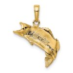 14K Gold Polished Textured Bass Fish Pendant - Image 3