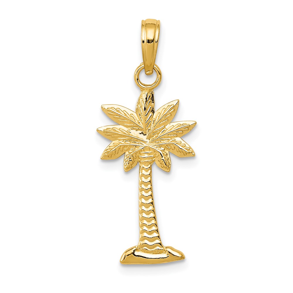K5383.jpg 14K Gold Polished and Textured 2-D Palmetto Palm Tree Pendant - Image 1