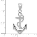 14K White Gold Polished Anchor with Textured Rope Pendant - Image 4