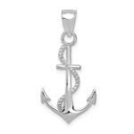14K White Gold Polished Anchor with Rope Pendant