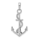 14K White Gold Polished Anchor with Rope Pendant - Image 3