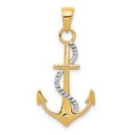 14K Two-tone Polished Anchor with Rope Pendant