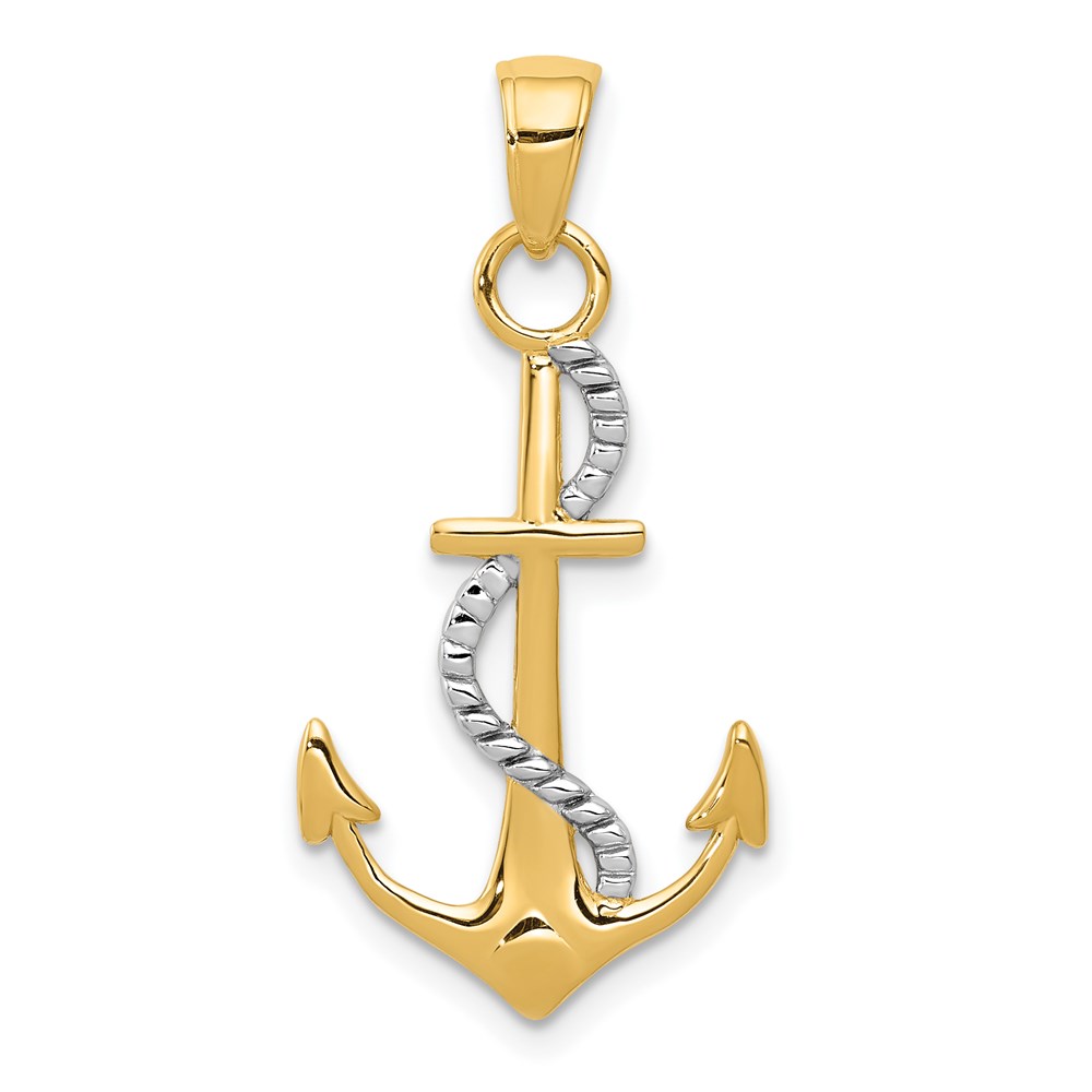 K5396.jpg 14K Two-tone Polished Anchor with Rope Pendant - Image 1