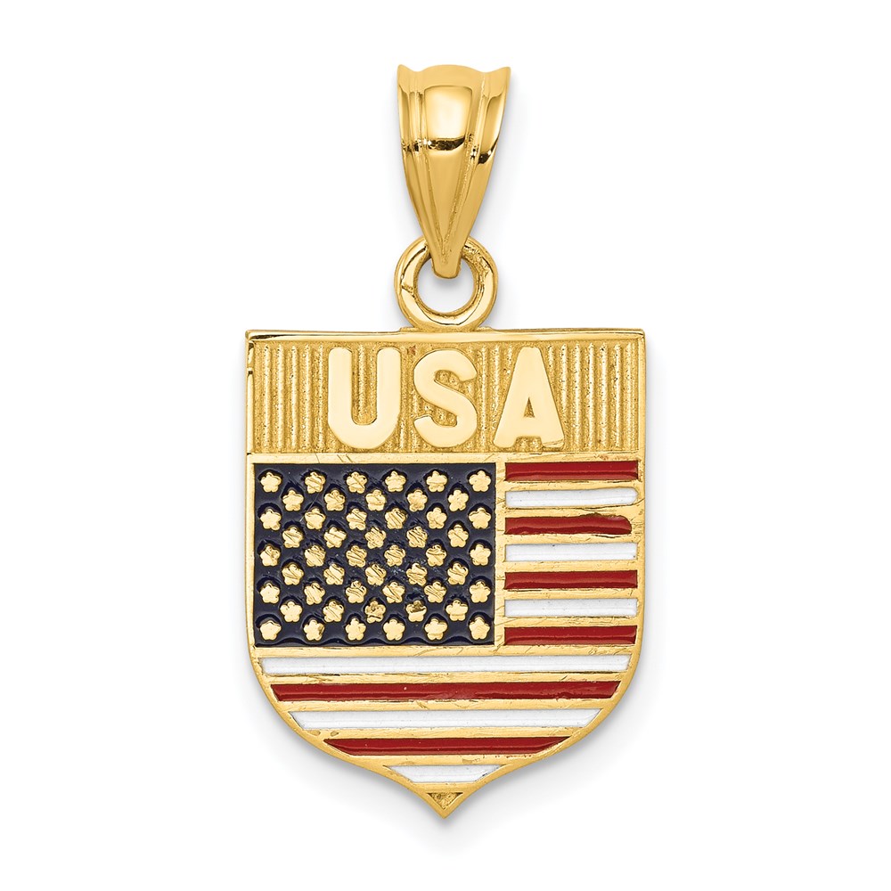 K5402.jpg 14k Enameled USA Flag Shield Pendant - Image 1