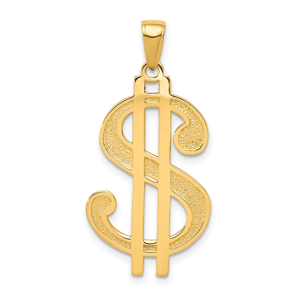 K5408.jpg 14K Gold Polished and Textured Dollar Sign Pendant - Image 1