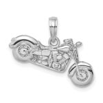 14K White Gold Polished and Textured 3-D Motorcycle Pendant - Image 3