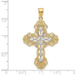 14K and White Rhodium Polished Textured Diamond-Pattern Cross Pendant - Image 3