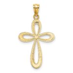 14k Gold Polished Ribbon Cross Pendant - Image 3