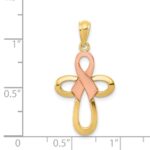 14K Two-tone Polished Pink Ribbon Cross Pendant - Image 4