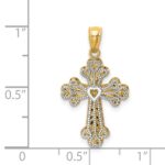 14K Two-tone Polished Filigree 2 Level Heart Cross Pendant - Image 4