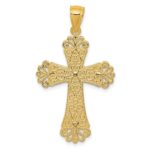 14K Two-tone Polished 2-Level Fleur de Lis Cross Pendant - Image 4