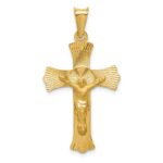 14k Polished Satin and Diamond-cut Crucifix Pendant