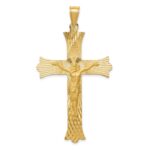 14k Polished Satin and Diamond-cut Crucifix Cross Pendant
