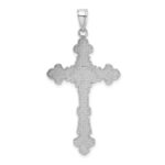 14K White Gold Polished Textured INRI Crucifix Fleur de Lis Pendant - Image 3