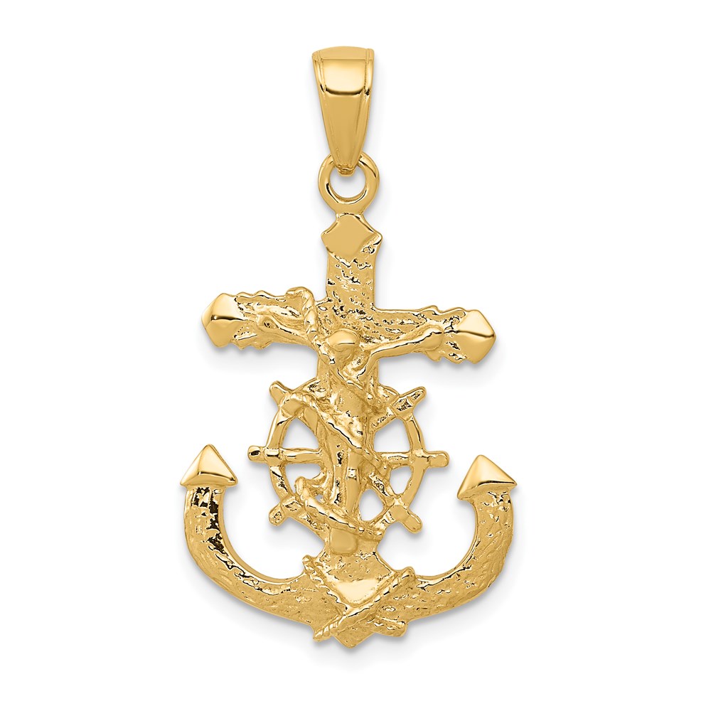 K5577.jpg 14K Polished Textured Mariners Crucifix with Rope and Wheel Pendant - Image 1