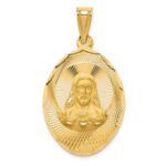 14K Polished Diamond-cut Solid Large Sagrado Corazon de Jesus Oval Pendant
