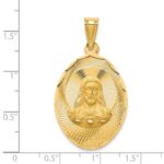 14K Polished Diamond-cut Solid Large Sagrado Corazon de Jesus Oval Pendant - Image 4