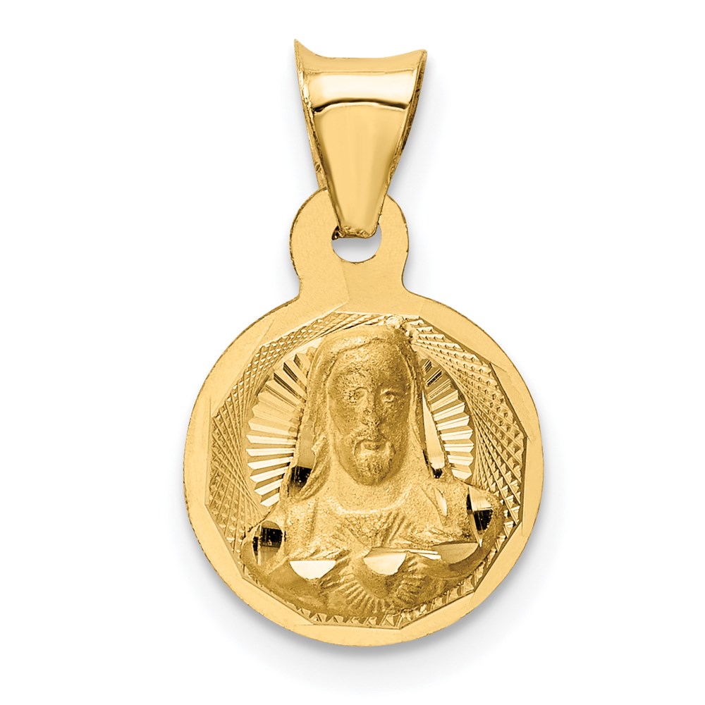 K5593.jpg 14K Polished Diamond-cut Solid Sagrado Corazon de Jesus Round Pendant - Image 1