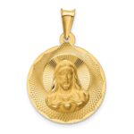 14K Polished Diamond-cut Solid Sagrado Corazon de Jesus Round Pendant