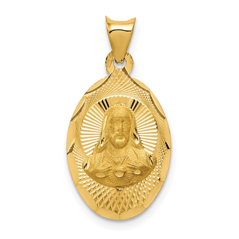 K5604.jpg 14K Polished Diamond-cut Solid Sagrado Corazon de Jesus Oval Pendant - Image 1