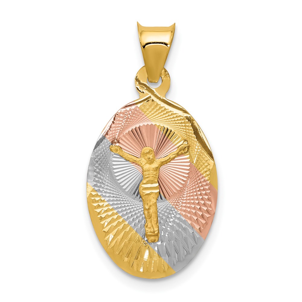 K5614.jpg 14K with Rose and White Rhodium Diamond-cut Corpus Oval Pendant - Image 1
