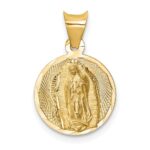 14K Polished Diamond-cut Semi-solid Our Lady Of Guadalupe Round Pendant