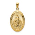 14k Polished and Satin Solid Miraculous Medal Oval Pendant