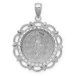 14K White Gold Polished Solid Large Miraculous Medal With Scallop Frame Round Pendant - Image 3