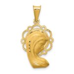 14k Satin and Polished Diamond-cut Virgin Mary Scalloped Edge Pendant