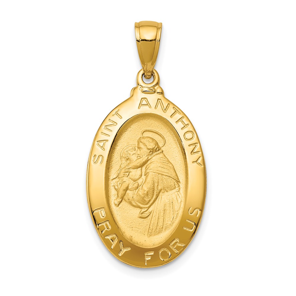 K5656.jpg 14k Polished and Satin Hollow Saint Anthony Oval Medal Pendant - Image 1