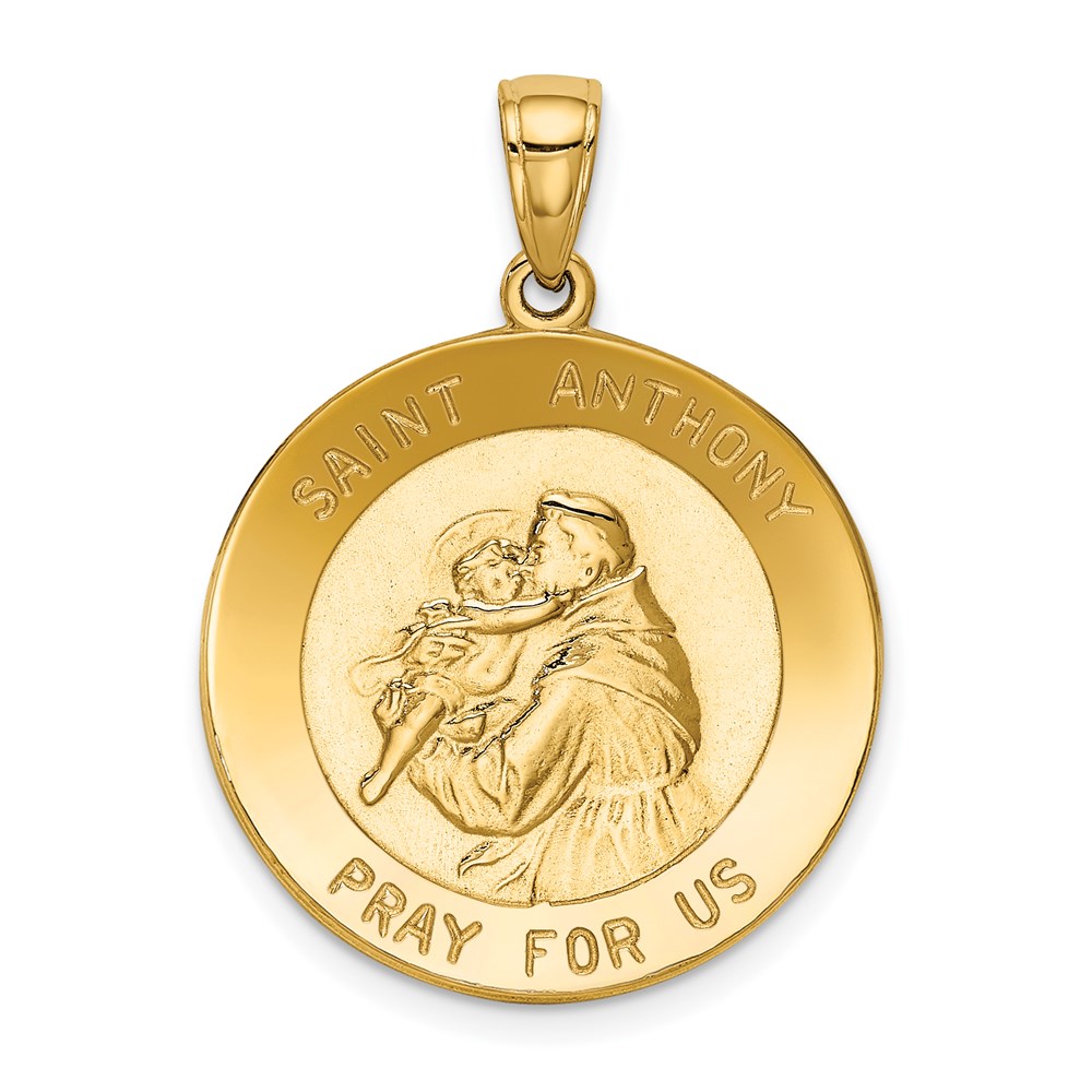 K5657.jpg 14k Polished Solid Saint Anthony Large Round Medal Pendant - Image 1
