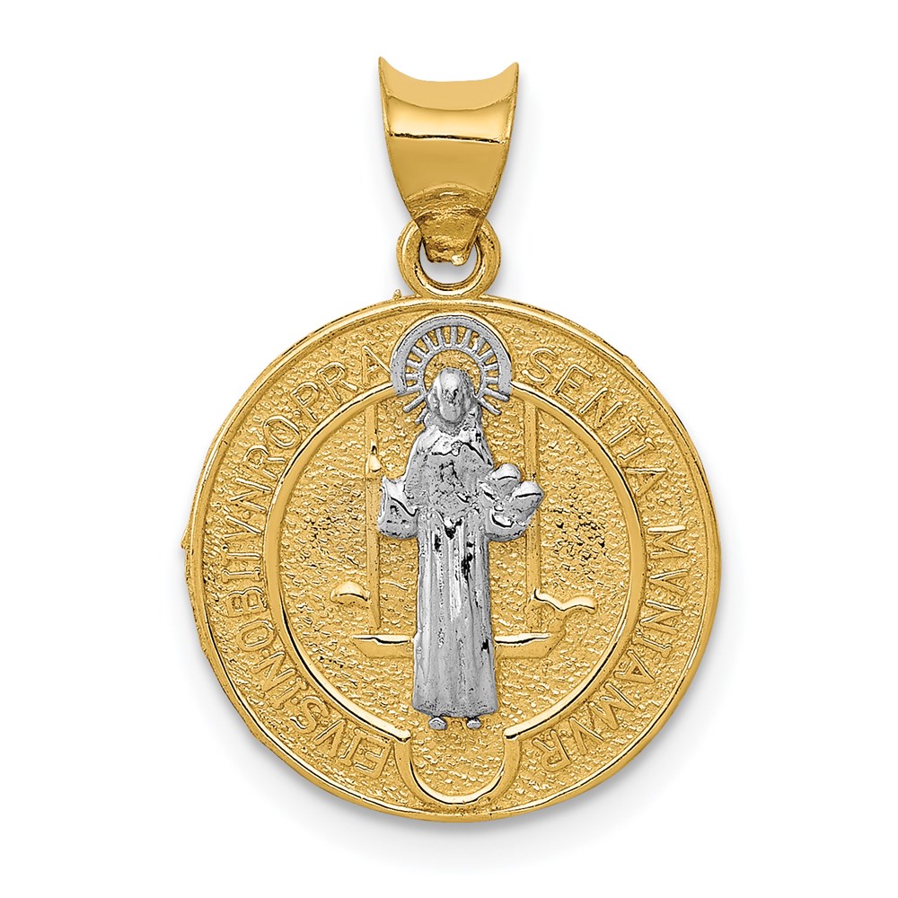 K5659.jpg 14k and White Rhodium Solid St. Benedict Medal Round Pendant - Image 1