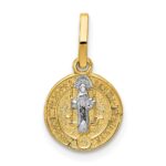 14k and White Rhodium Solid St. Benedict Medal Round Pendant