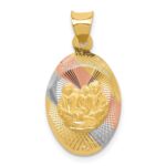 14K with Rose and White Rhodium Diamond-cut Baptism Oval Pendant