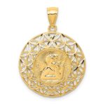 14k Polished Diamond-cut Angel Medal Round Pendant