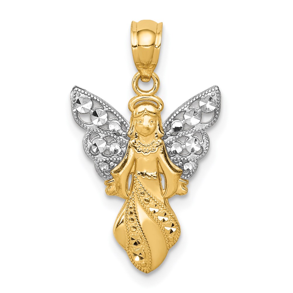 K5696.jpg 14K and White Rhodium Polished and Textured Angel Pendant - Image 1