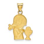 14K and White Rhodium Diamond-cut Girl Communion Semi-solid Pendant - Image 3