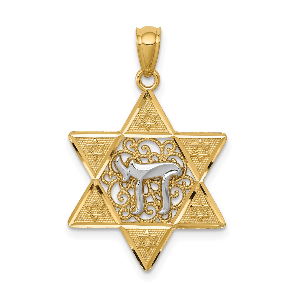 K5707.jpg 14k Two-tone Gold Polished Star of David with Chai Pendant - Image 1