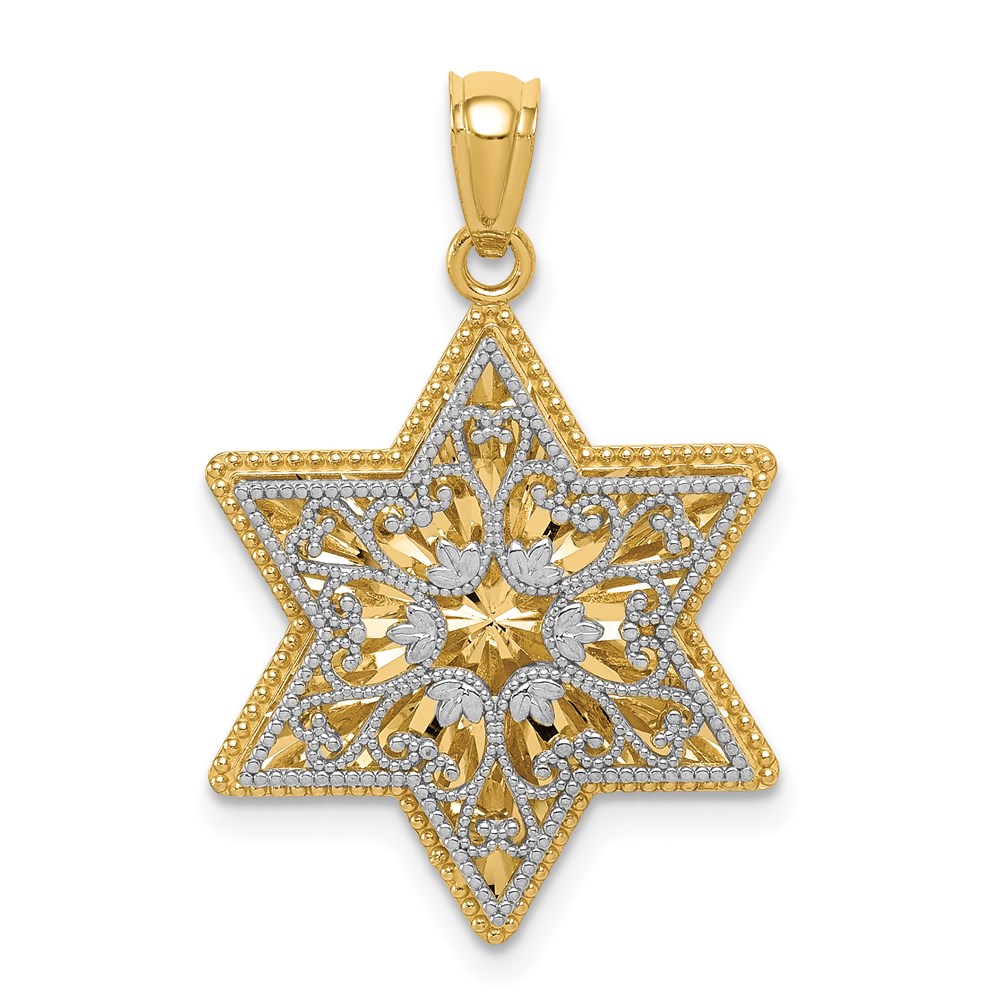 K5709.jpg 14K Two-Tone Polished Reversible Filigree Star Of David Pendant - Image 1