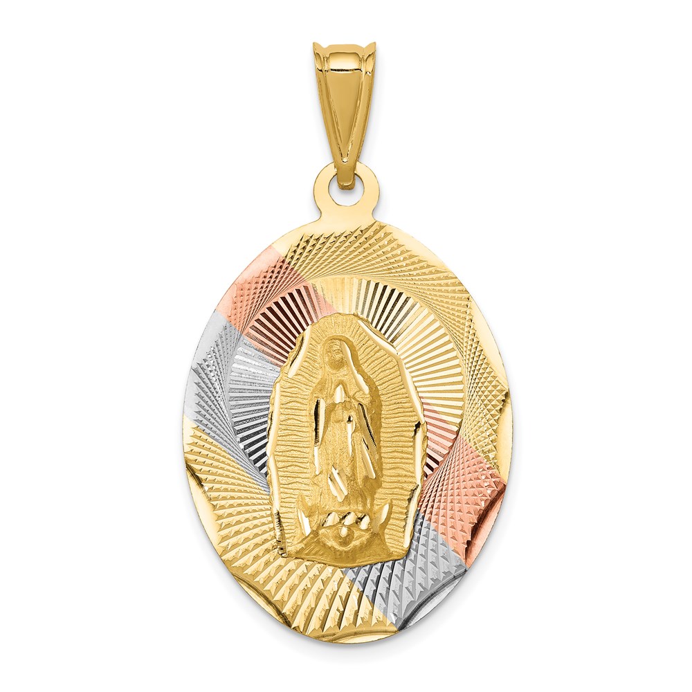 K5825.jpg 14K with Rose and White Rhodium Diamond-cut Solid Large Our Lady Of Guadalupe Oval Pendant - Image 1
