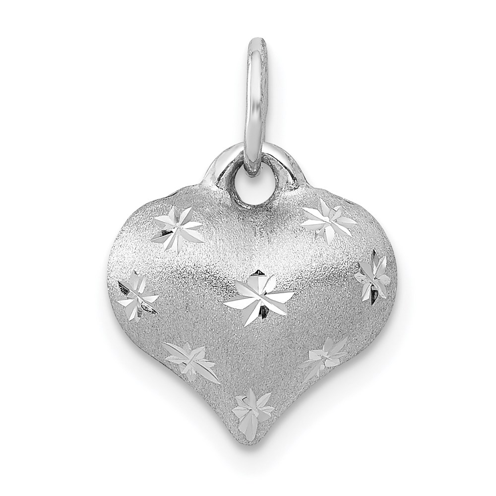 K5836.jpg 14k White Gold Satin Diamond-cut 3D Puffed Heart Pendant - Image 1