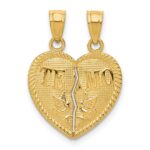 14k Two-piece Break-Apart Diamond-cut TE AMO Heart Pendants