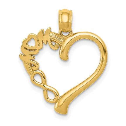 14k Polished MOM in Heart with Infinity Symbol Pendant
