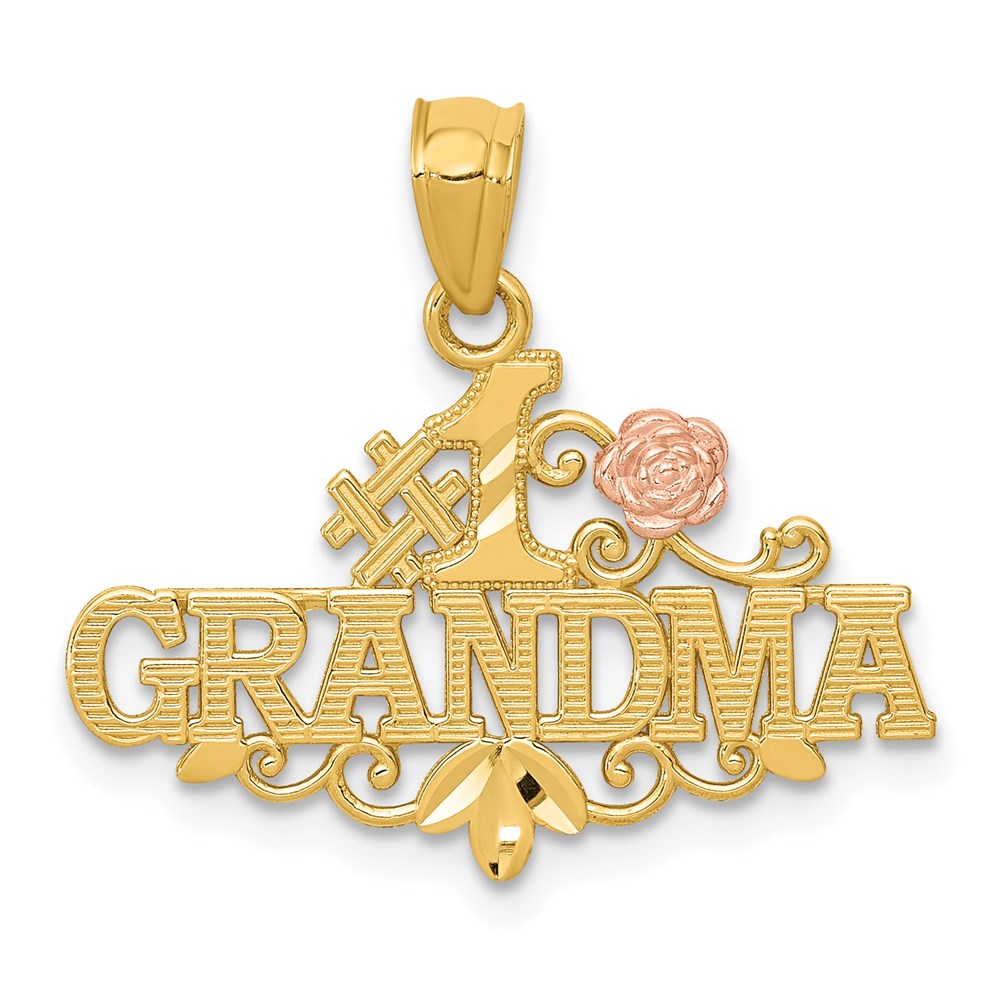 K5902.jpg 14k Two-tone Diamond-cut #1 GRANDMA with Rose Pendant - Image 1